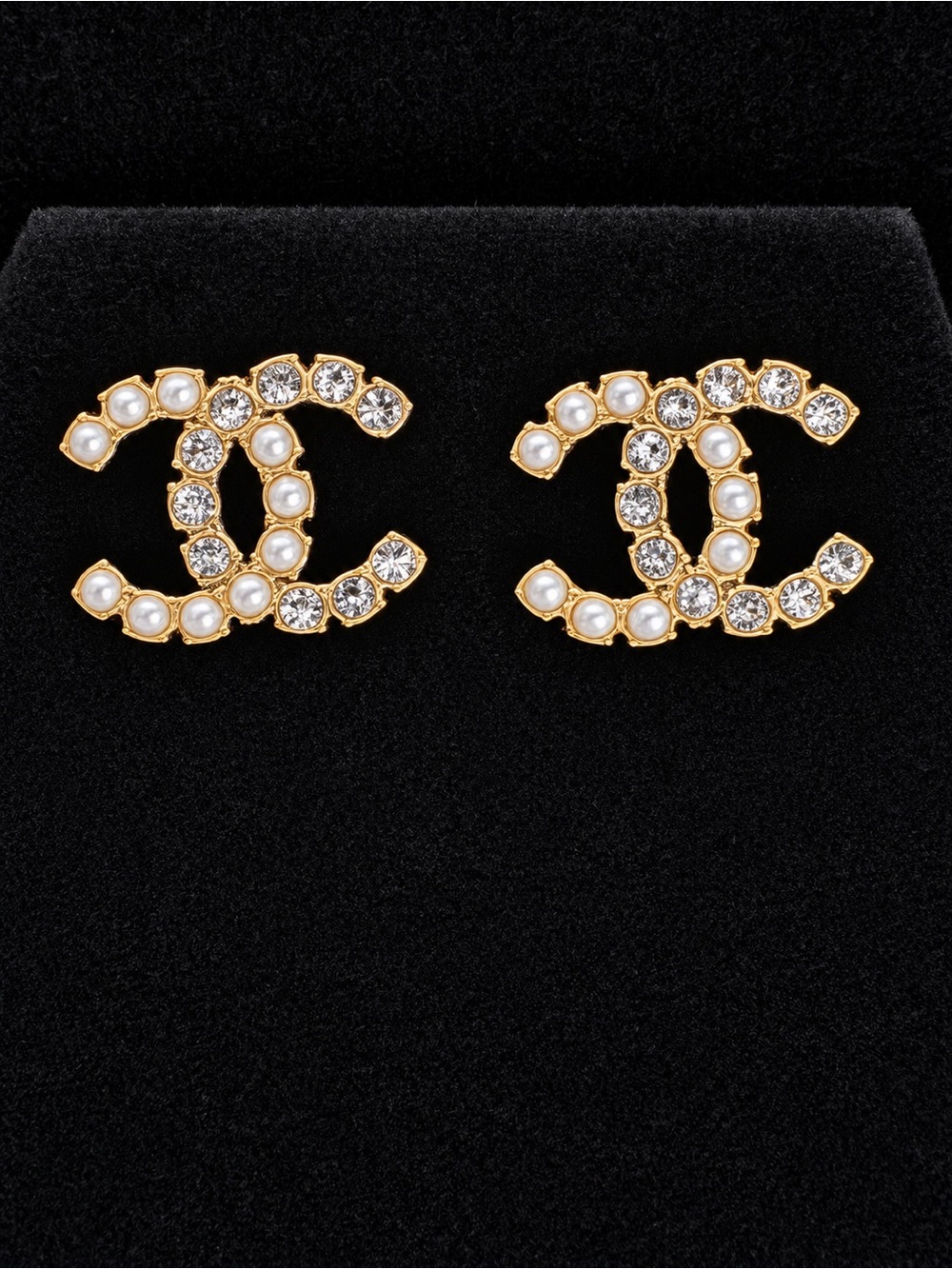 CHANEL Gold-Tone CC Pearl & Crystal Earrings